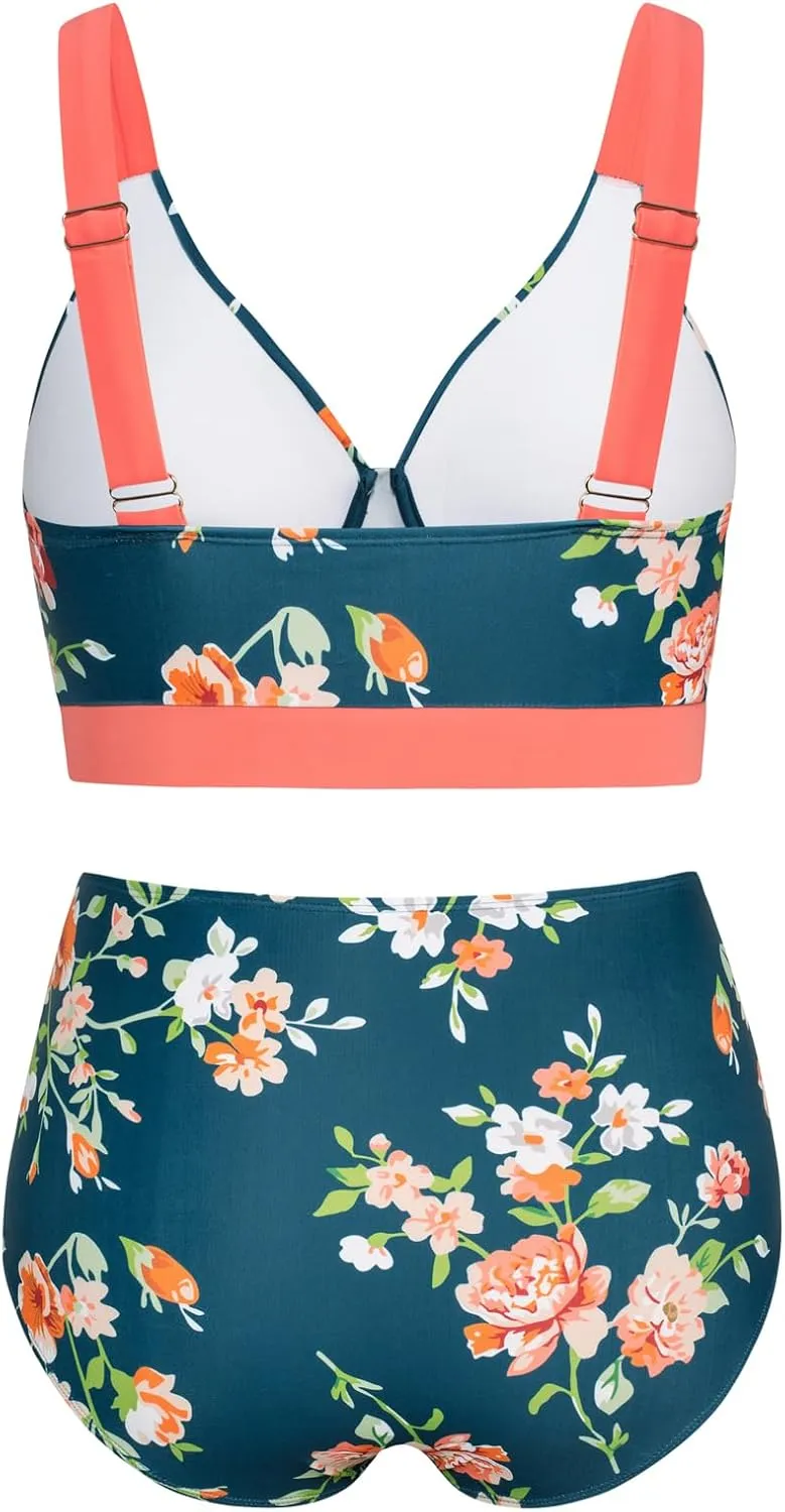 Hanna Nikole Womens Plus Size Bikini Set Two Piece High Waisted Swimsuits Tummy Control Bathing Suit Twist Front Swimwear