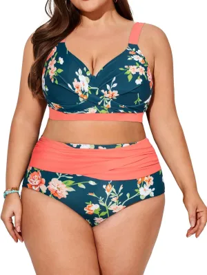 Hanna Nikole Womens Plus Size Bikini Set Two Piece High Waisted Swimsuits Tummy Control Bathing Suit Twist Front Swimwear