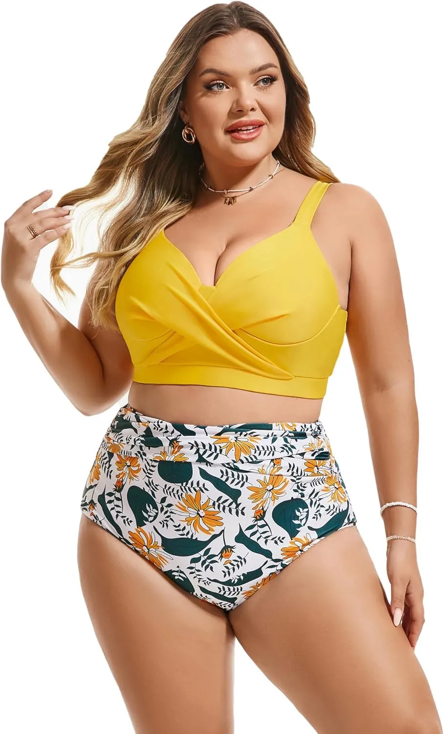 Hanna Nikole Womens Plus Size Bikini Set Two Piece High Waisted Swimsuits Tummy Control Bathing Suit Twist Front Swimwear