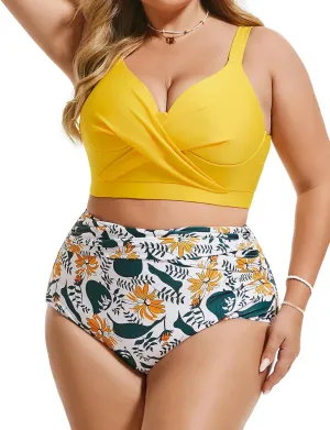 Hanna Nikole Womens Plus Size Bikini Set Two Piece High Waisted Swimsuits Tummy Control Bathing Suit Twist Front Swimwear