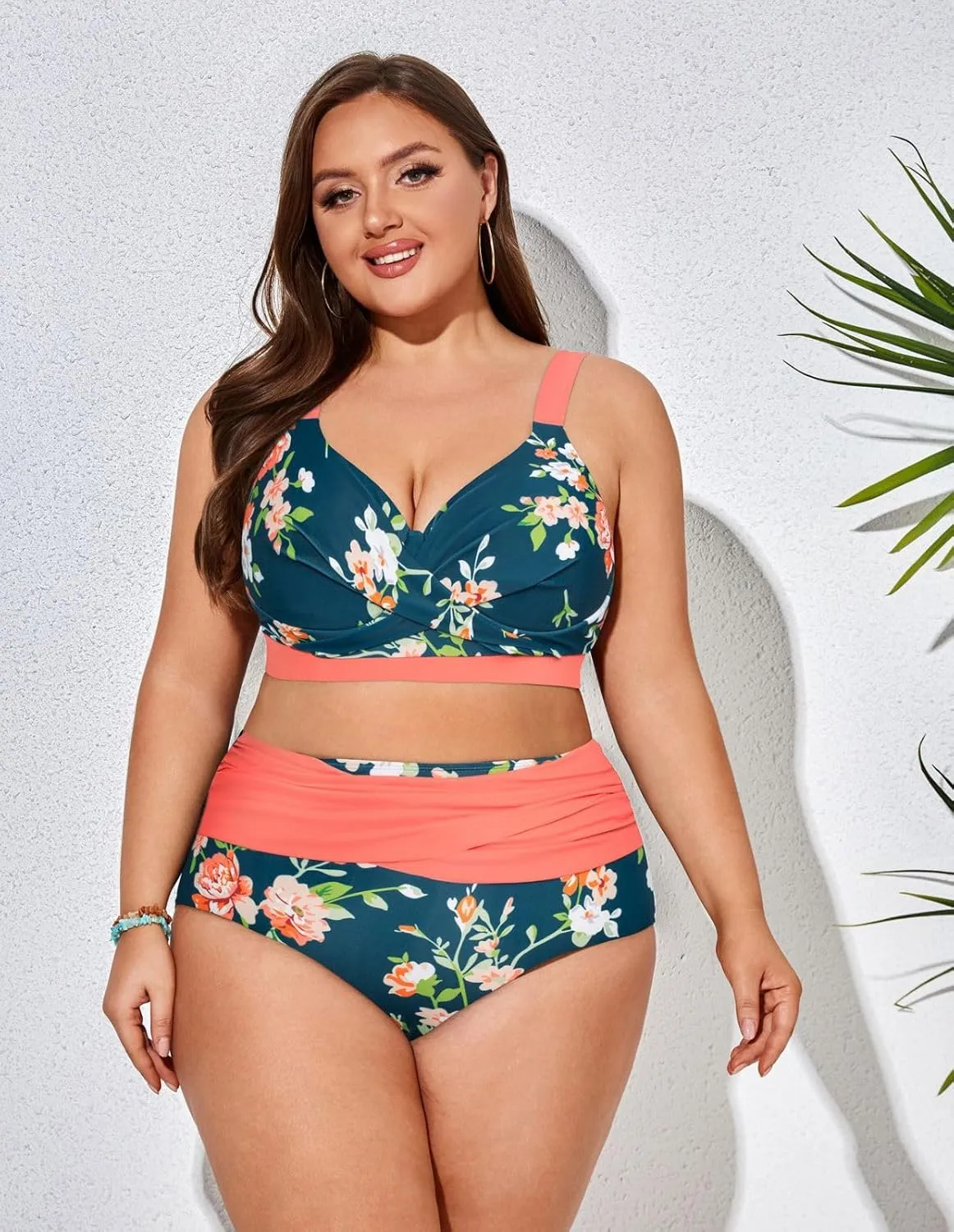 Hanna Nikole Womens Plus Size Bikini Set Two Piece High Waisted Swimsuits Tummy Control Bathing Suit Twist Front Swimwear