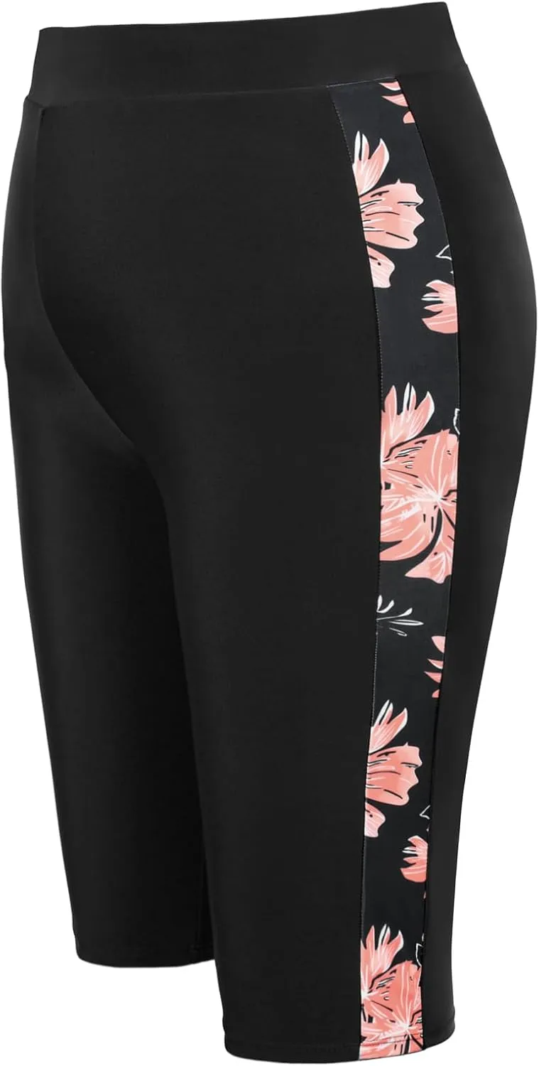 Hanna Nikole Women's Plus Size Tummy Control Tankini Swimsuits Color Block Bathing Suits with Shorts Knee Length