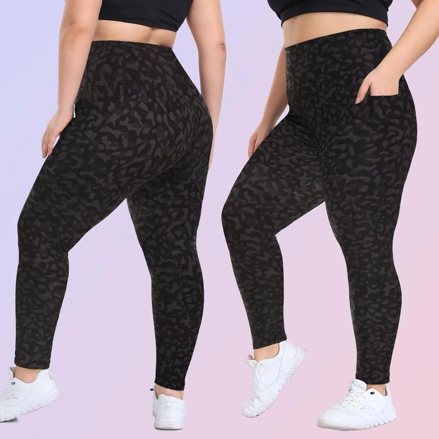 Happy.angel Plus Size Leggings with Pockets for Women, High Waisted Capri Yoga Workout Pants Cropped Tights 3X 4X