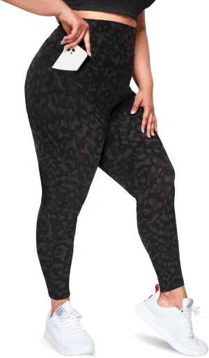 Happy.angel Plus Size Leggings with Pockets for Women, High Waisted Capri Yoga Workout Pants Cropped Tights 3X 4X