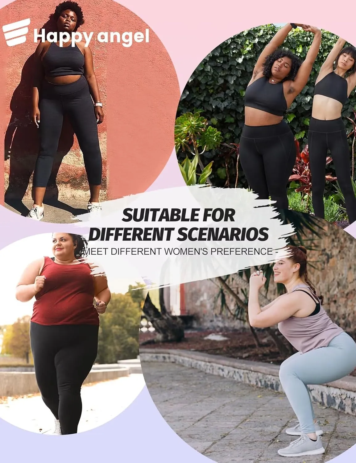 Happy.angel Plus Size Leggings with Pockets for Women, High Waisted Capri Yoga Workout Pants Cropped Tights 3X 4X