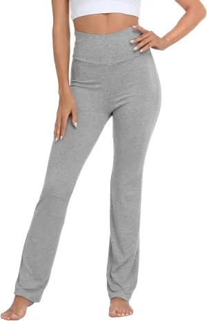 HDE Women's Color Block Fold Over Waist Yoga Pants Flare Leg Workout Leggings