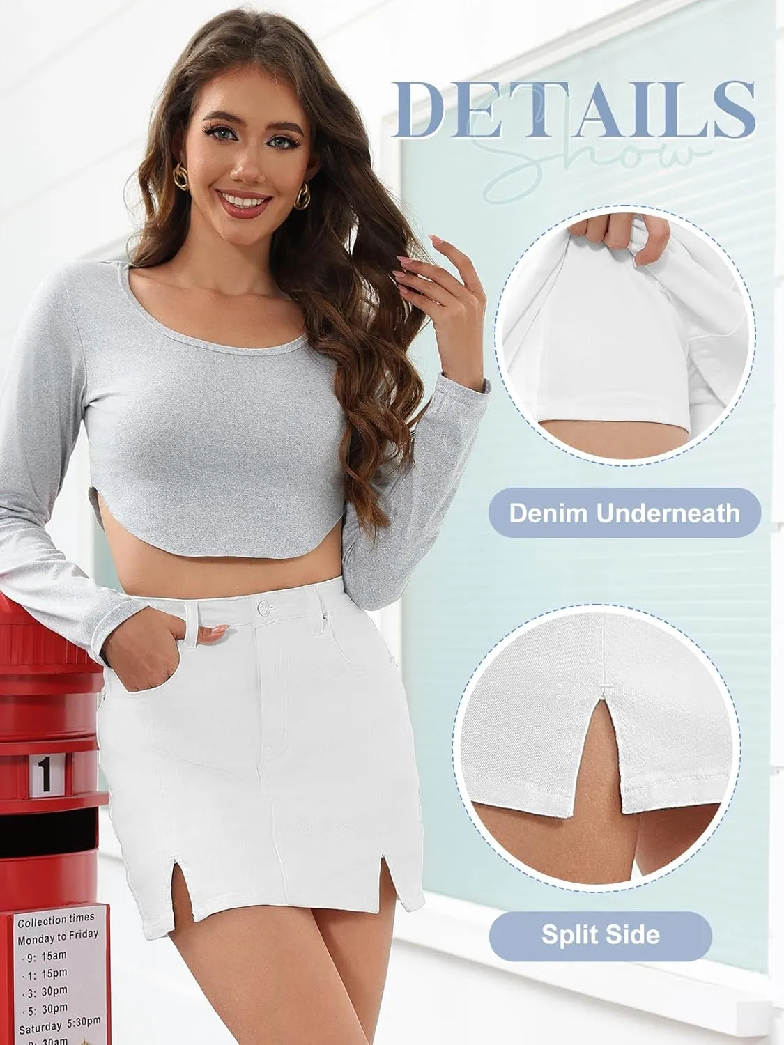 HDLTE Denim Skirts for Women - High Waisted Jean Skorts with Slit Cute Skort Shorts Casual