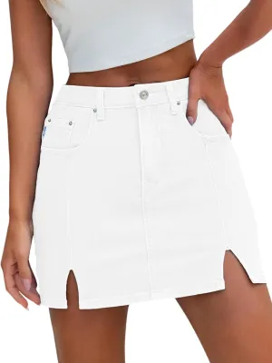 HDLTE Denim Skirts for Women - High Waisted Jean Skorts with Slit Cute Skort Shorts Casual