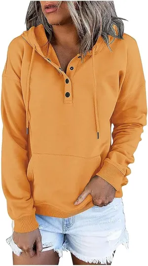 Hoodies for Women Fashion 2024 Long Sleeve Button up Pullover Sweatshirt Loose Casual Comfy Lightweight Fall Y2k Tops