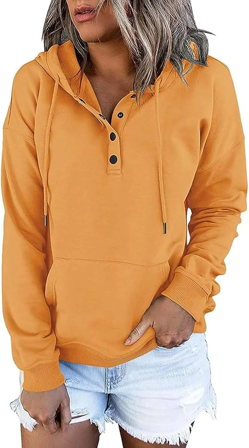 Hoodies for Women Fashion 2024 Long Sleeve Button up Pullover Sweatshirt Loose Casual Comfy Lightweight Fall Y2k Tops