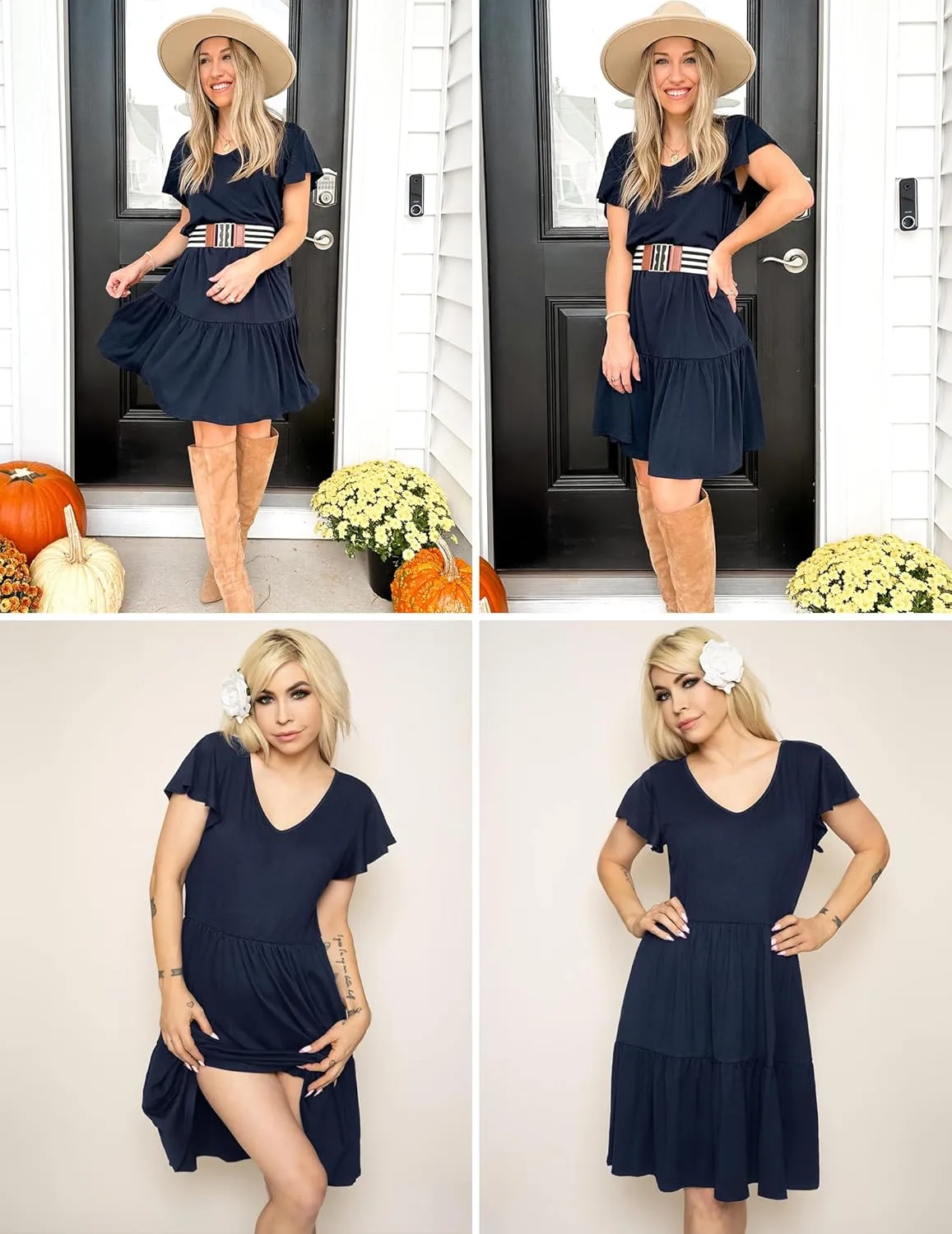 HOTOUCH Women's Casual Tiered Dress with Pockets V Neck Ruffle Dress Cap Sleeve Swing Mini Dress A-Line Dresses