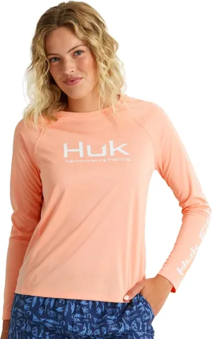 HUK Women's Pursuit Heather Crew Sleeve, Performance Shirt