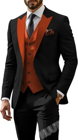 HUUTOE Mens Suits 3 Piece Slim Fit Suit for Men Groom Suit for Wedding Men's Tuxedos Homecoming Prom Suit Pants Vest Set