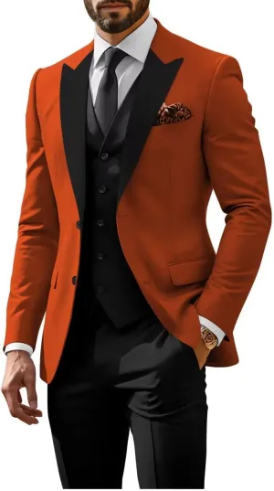 HUUTOE Mens Suits 3 Piece Slim Fit Suit for Men Groom Suit for Wedding Men's Tuxedos Homecoming Prom Suit Pants Vest Set