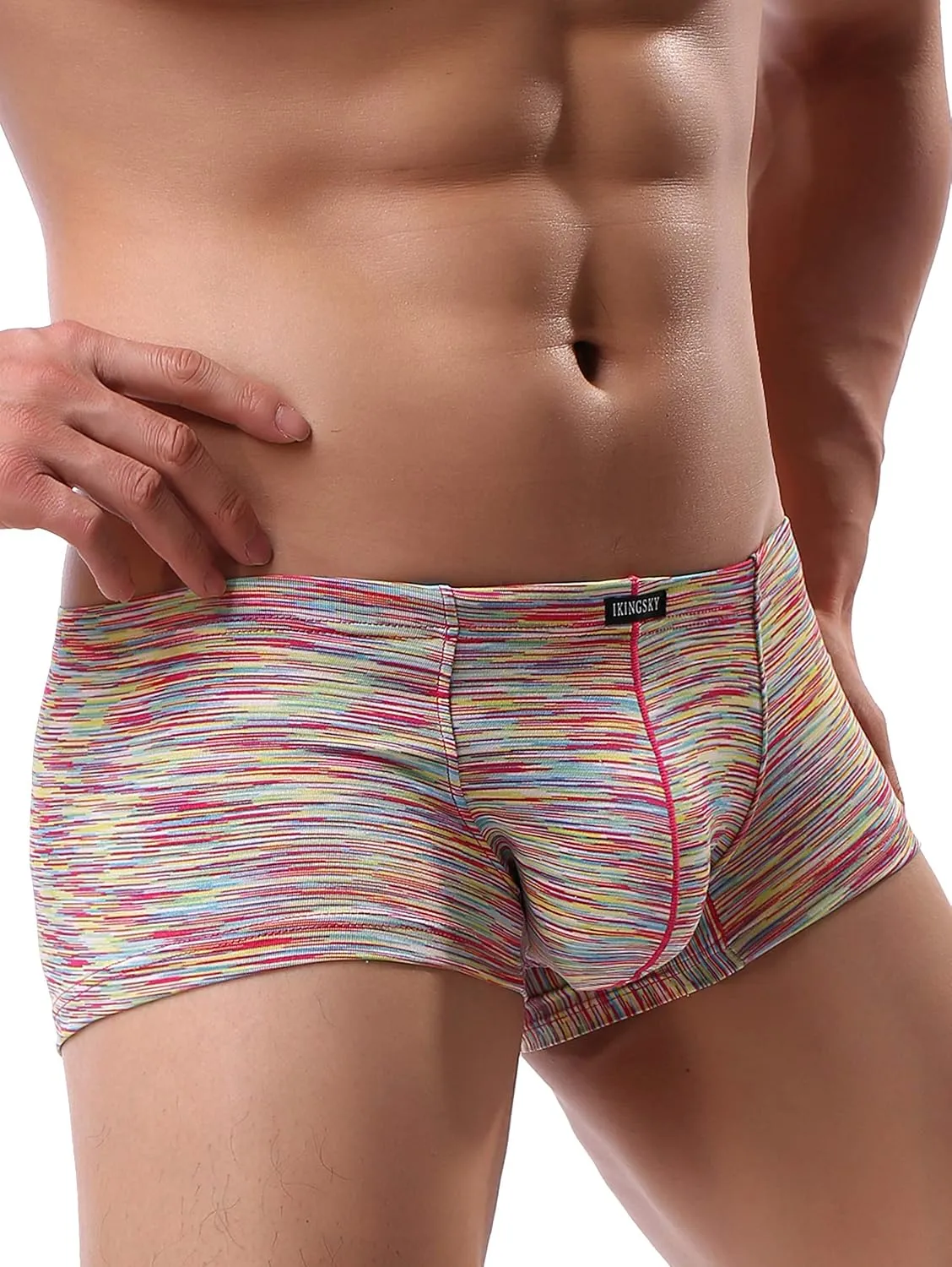 IKINGSKY Men's Stretch Boxer Briefs Underwear Sexy Low Rise Men Pouch Boxer Shorts