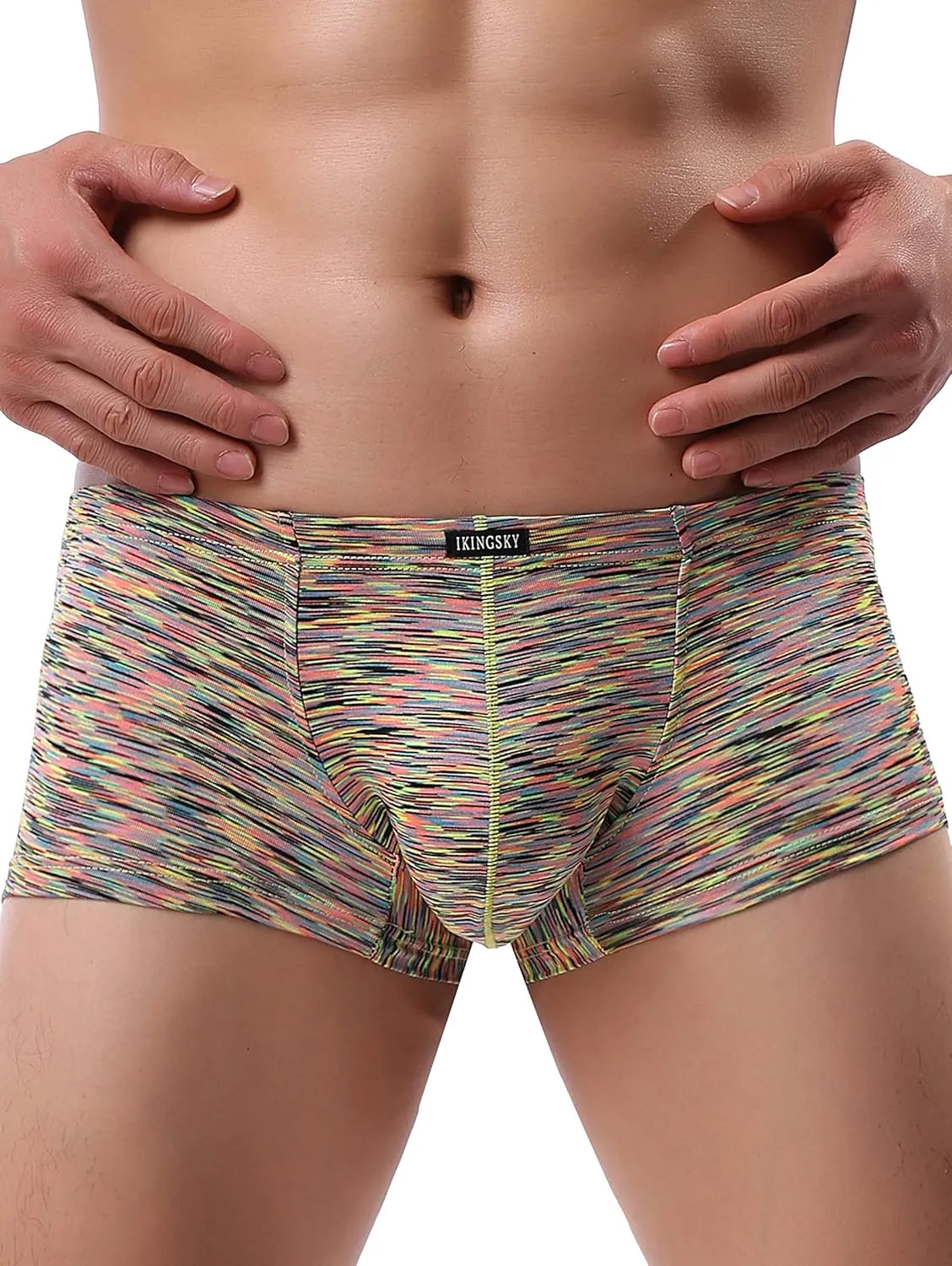 IKINGSKY Men's Stretch Boxer Briefs Underwear Sexy Low Rise Men Pouch Boxer Shorts