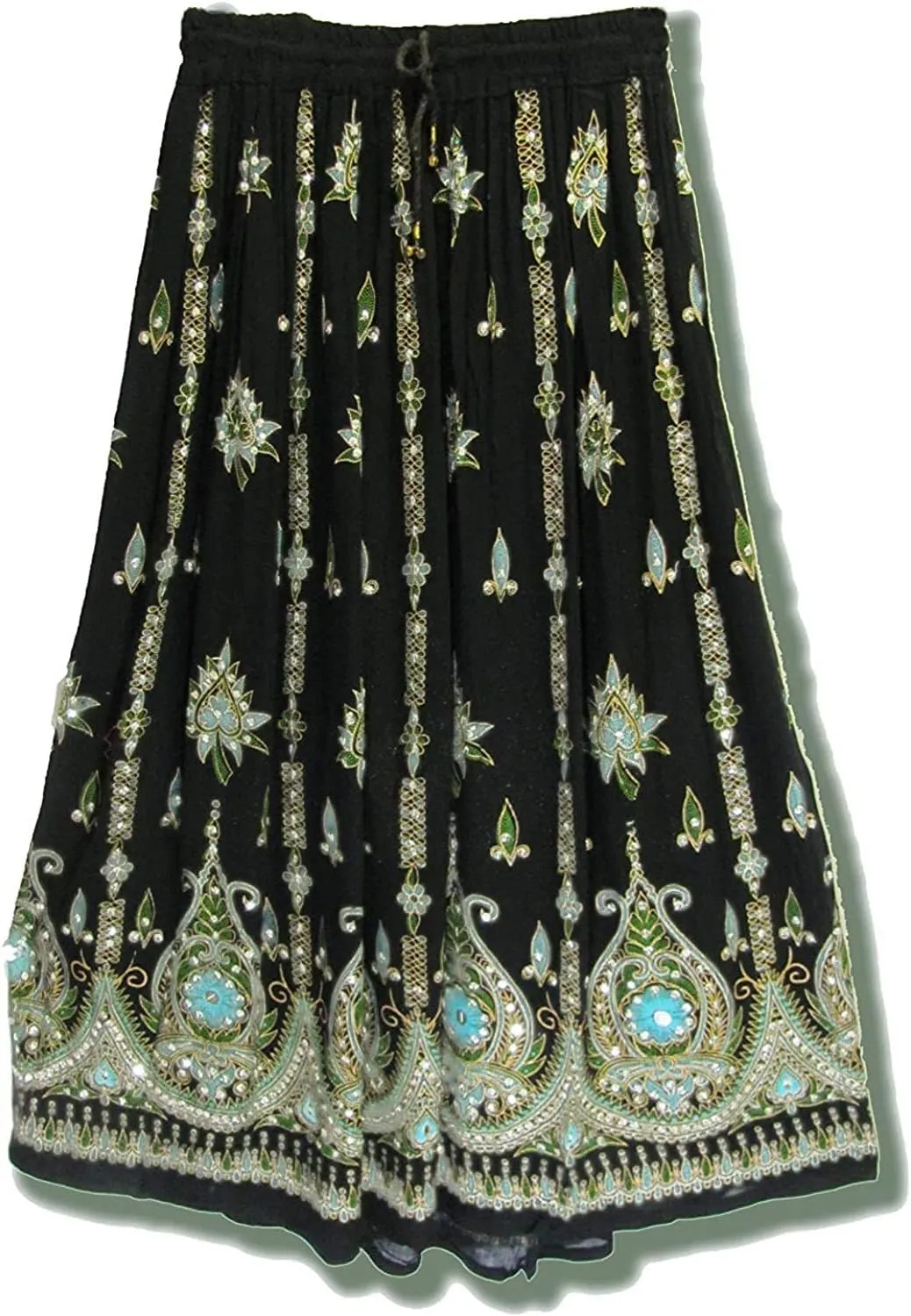 Indian Multi tie dye Yoga Trendz Women's Sequined Crinkle Broomstick Gypsy Long Skirt