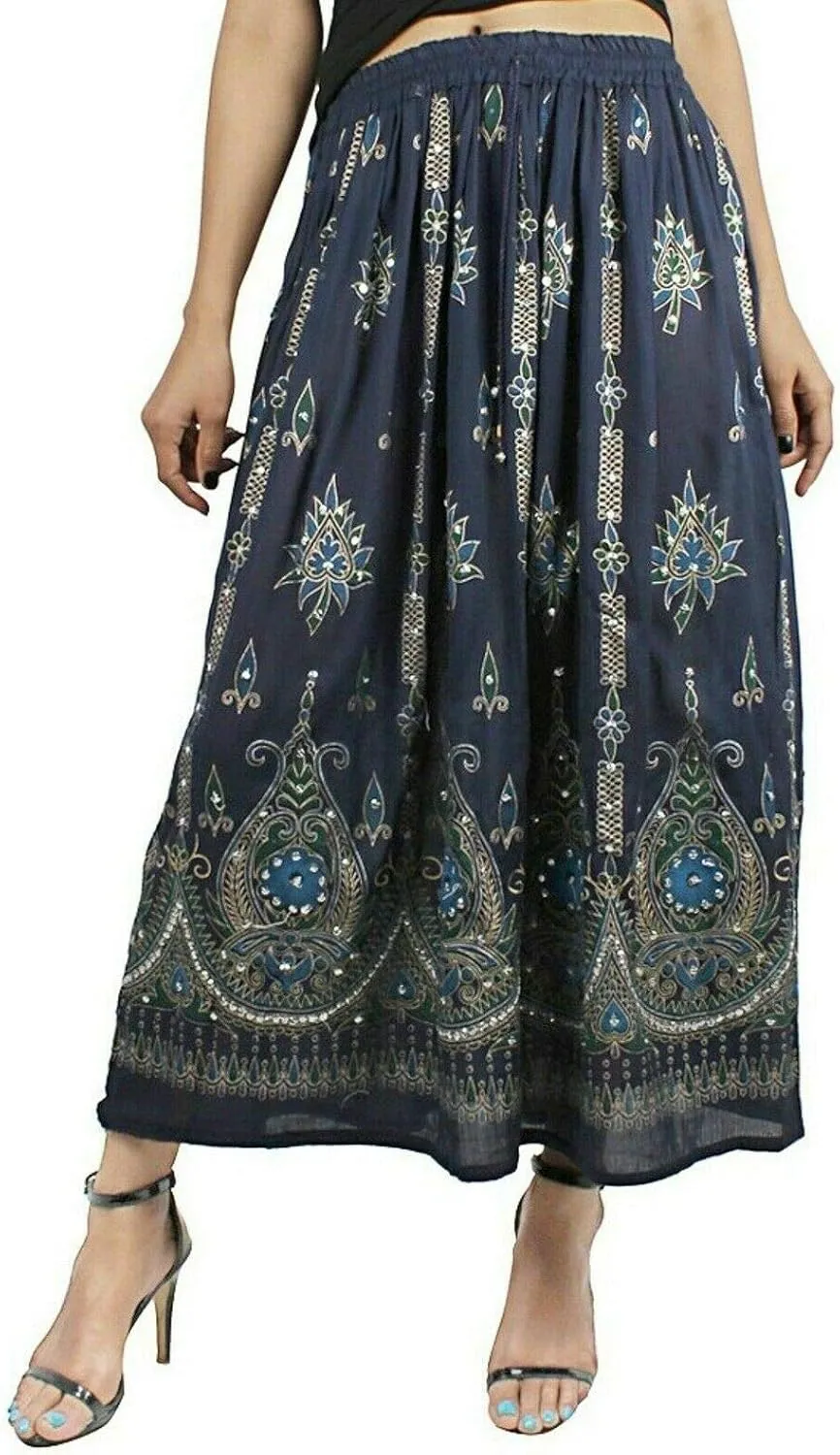 Indian Multi tie dye Yoga Trendz Women's Sequined Crinkle Broomstick Gypsy Long Skirt