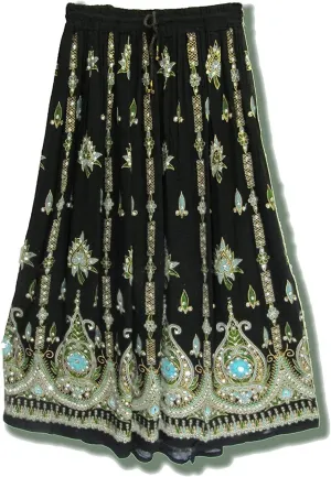 Indian Multi tie dye Yoga Trendz Women's Sequined Crinkle Broomstick Gypsy Long Skirt