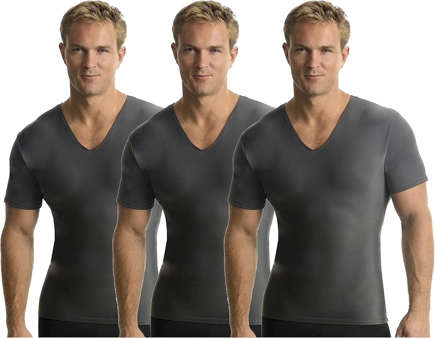 Insta Slim 3 Pack V-Neck, Look Up to 5 Inches Slimmer Instantly, Black