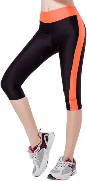 iQKA Side Leggings Waist Tummy Women's High Pockets Capris Control Yoga Workout Pants