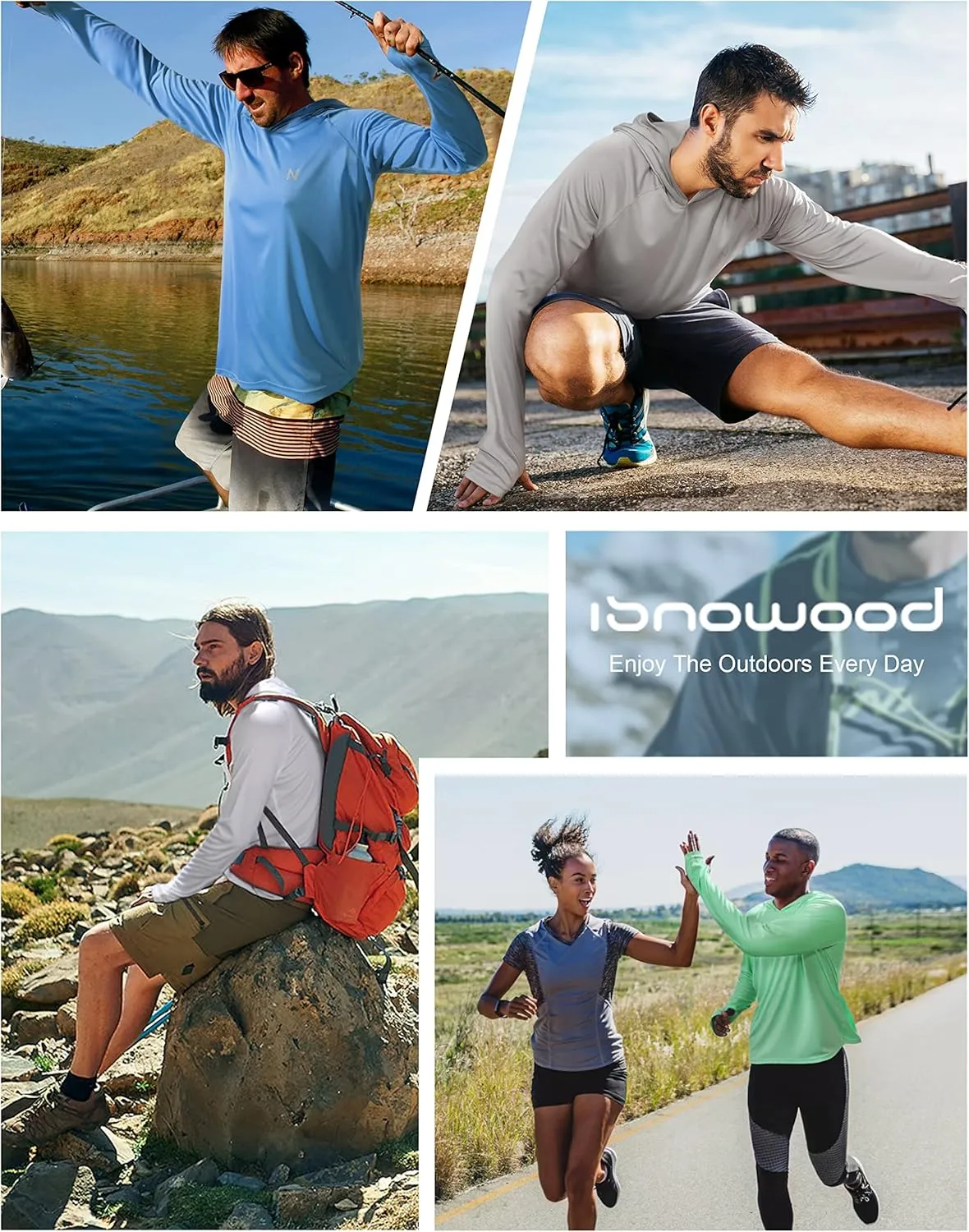 isnowood Sun Shirt UPF 50  Men's Fishing Long Sleeve UV Protection Hoodie Hiking Rash Guard Swimming Running
