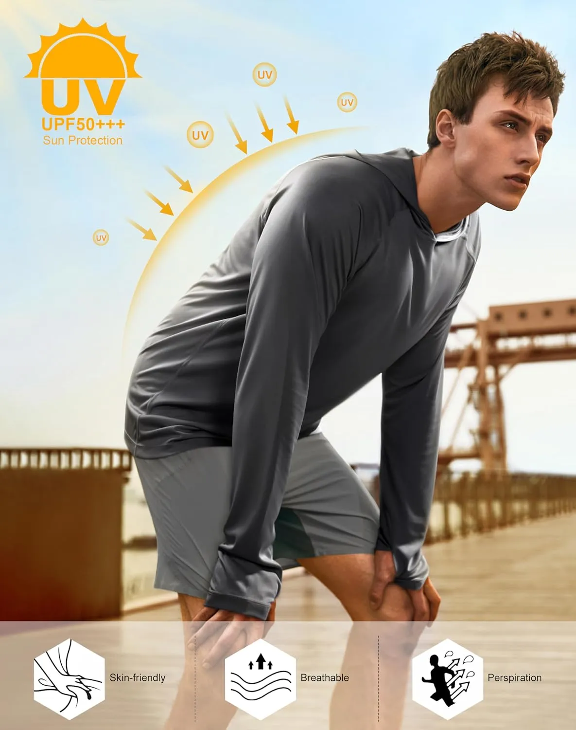 isnowood Sun Shirt UPF 50  Men's Fishing Long Sleeve UV Protection Hoodie Hiking Rash Guard Swimming Running