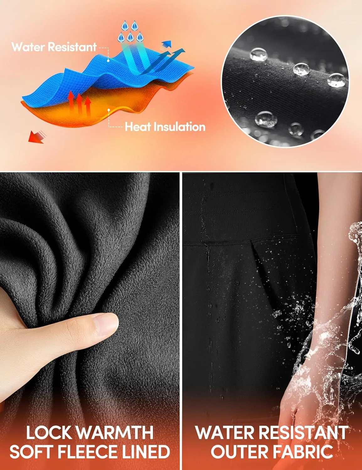 IUGA Women's Fleece Lined Pants Water Resistant Hiking Joggers High Waist Thermal Cargo Sweatpants for Women