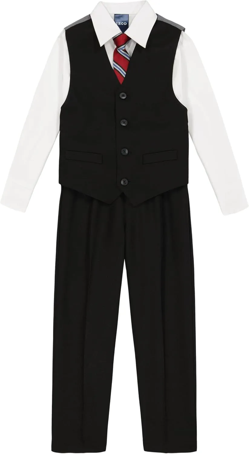 IZOD Boys' 4-Piece Set with Collared Dress Shirt, Tie, Vest, and Pants