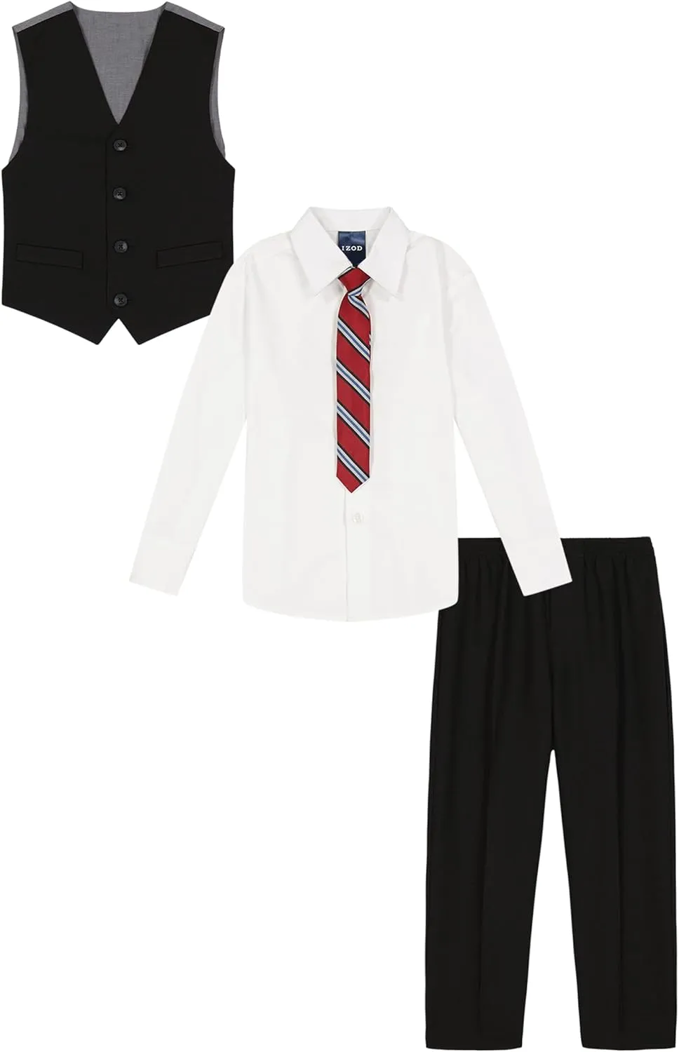 IZOD Boys' 4-Piece Set with Collared Dress Shirt, Tie, Vest, and Pants