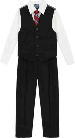 IZOD Boys' 4-Piece Set with Collared Dress Shirt, Tie, Vest, and Pants