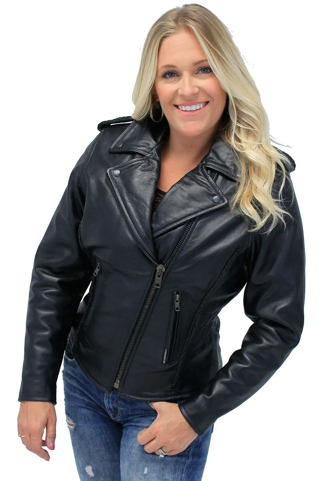 Jamin' Antique Road Angel Leather Motorcycle Jacket #LA265Z ()
