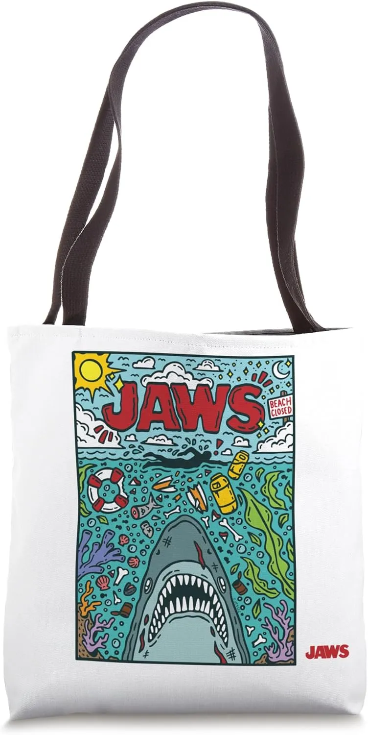 Jaws 50th Anniversary Poster Comic Chaos Style 2-Sided Tote Bag