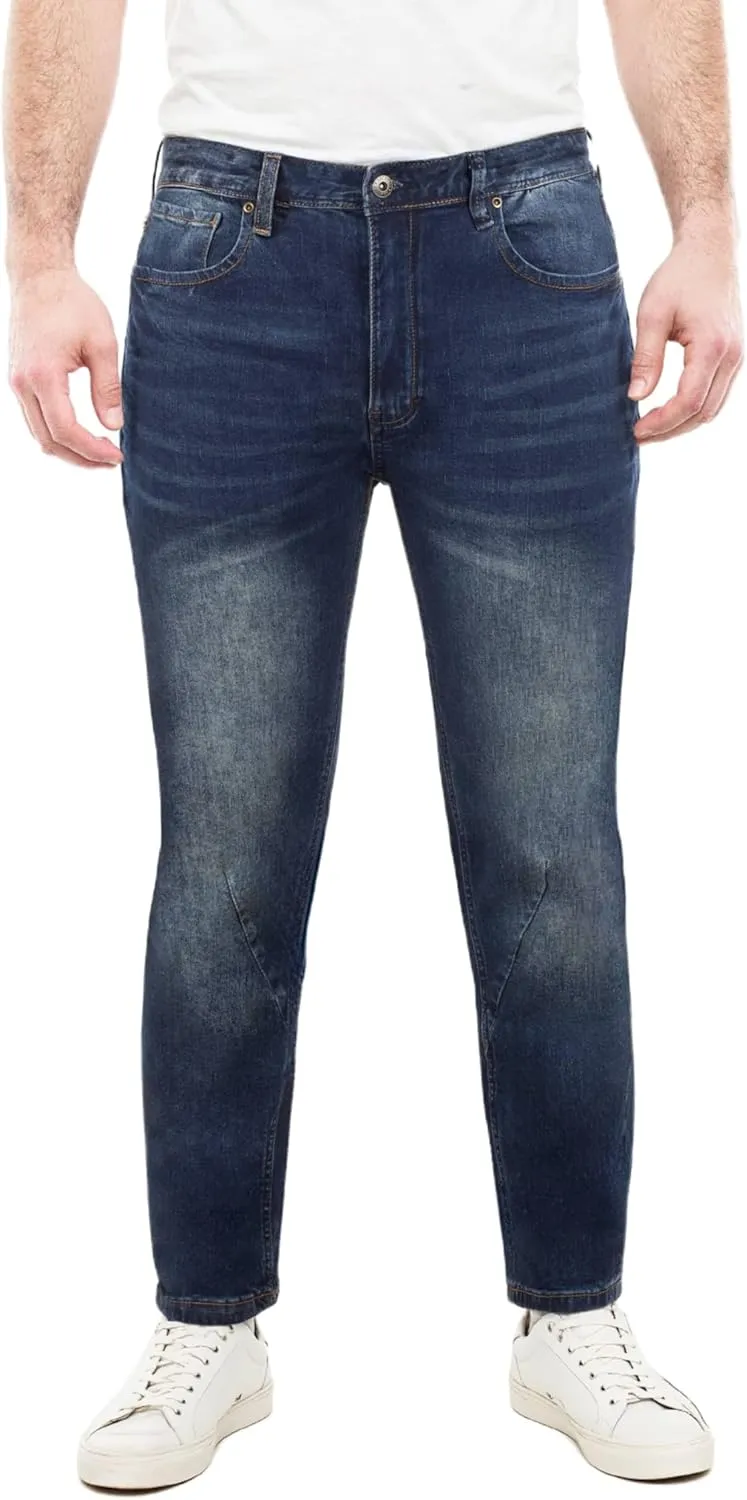 Jeans for Short Men 27" Original Straight Taper Fit Short Length Casual Stretch Denim Pants AT01