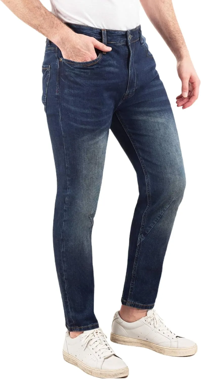 Jeans for Short Men 27" Original Straight Taper Fit Short Length Casual Stretch Denim Pants AT01