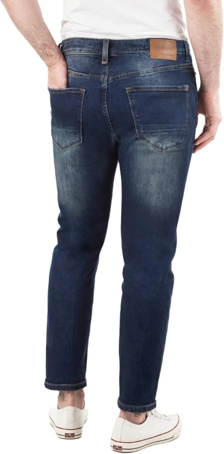 Jeans for Short Men 27" Original Straight Taper Fit Short Length Casual Stretch Denim Pants AT01