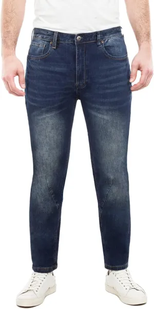 Jeans for Short Men 27" Original Straight Taper Fit Short Length Casual Stretch Denim Pants AT01