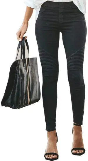 JIURI Womens High Waisted Moto Jeggings Solid Skinny Trousers Pencil Full Carpi Leggings Stretchy Slim Pants