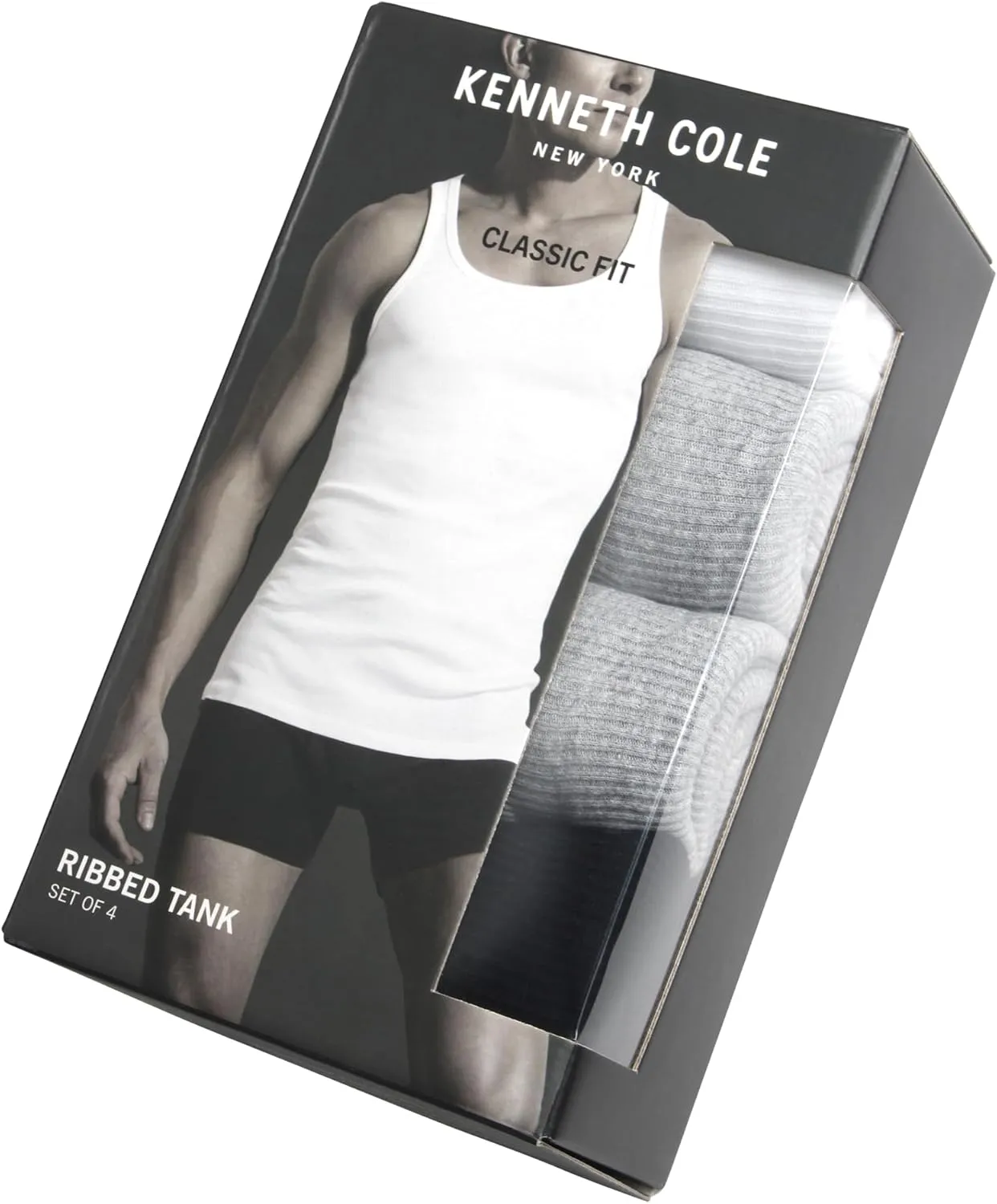 Kenneth Cole Men's Tank Top Undershirt -100% Cotton Tagless Ribbed A-Shirt Tank Top - 4 Pack Undershirt for Men (S-XL)