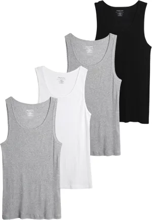 Kenneth Cole Men's Tank Top Undershirt -100% Cotton Tagless Ribbed A-Shirt Tank Top - 4 Pack Undershirt for Men (S-XL)