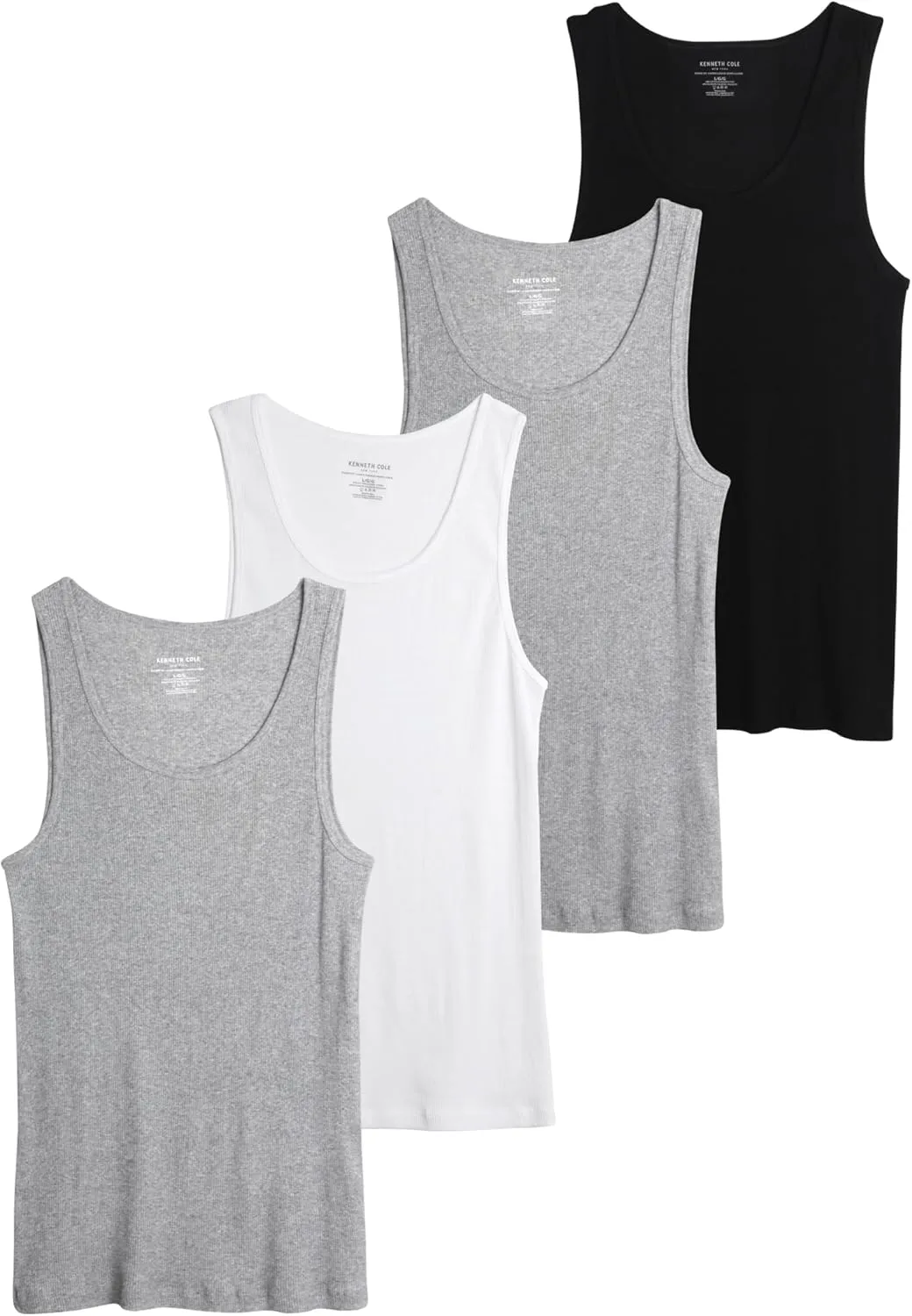 Kenneth Cole Men's Tank Top Undershirt -100% Cotton Tagless Ribbed A-Shirt Tank Top - 4 Pack Undershirt for Men (S-XL)