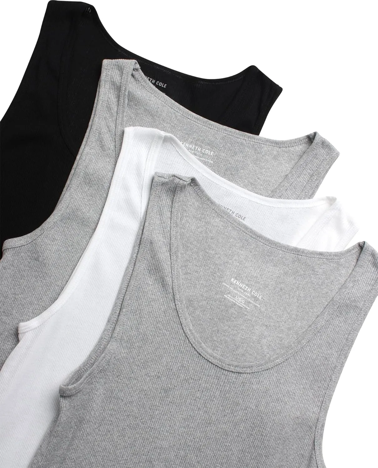 Kenneth Cole Men's Tank Top Undershirt -100% Cotton Tagless Ribbed A-Shirt Tank Top - 4 Pack Undershirt for Men (S-XL)