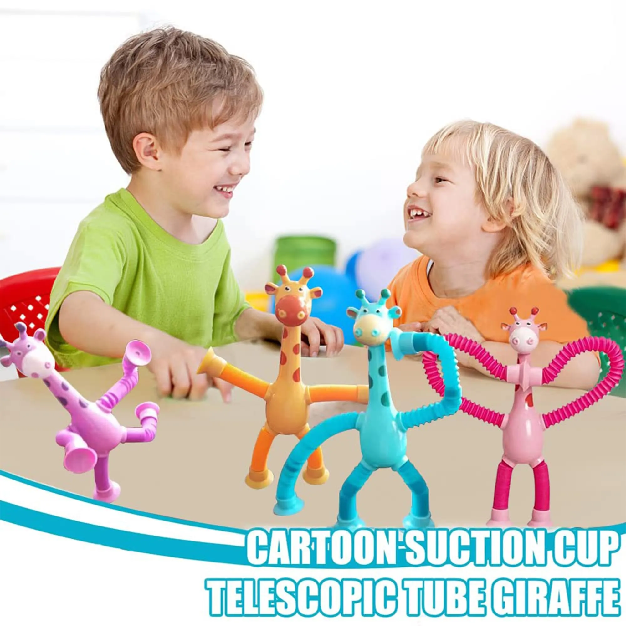 Kidology Telescopic Suction Cup Giraffe Toy, LED Telescopic Pipe with Suction Cup, Shape-Changing Stretch Tube, Parent-Child Interactive Toy Random Colors (Giraffe Figure Set of 3)