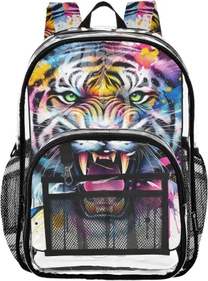 Kids Backpack Boys Girls Graffiti Jungle Tiger Splash Travel Clear Backpack Floral Plastic Transparent Bookbag
