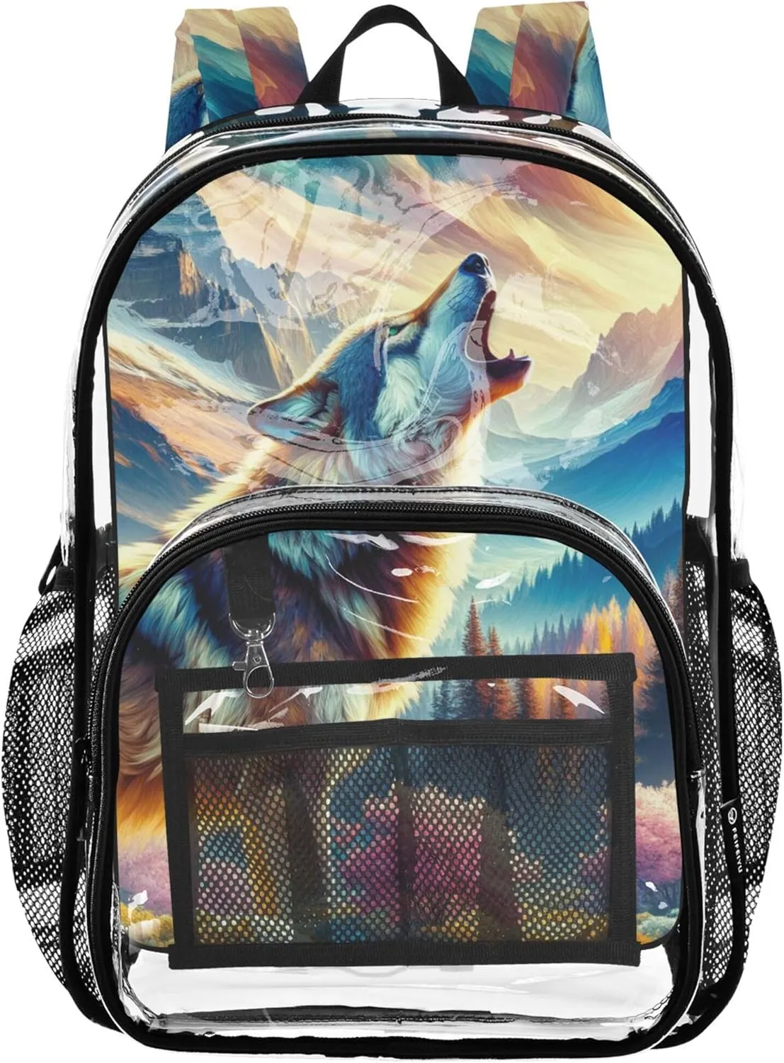 Kids Backpack Boys Girls Howling Wolf Landscape Women Clear Backpack Cute School Clear Plastic Bag Pvc