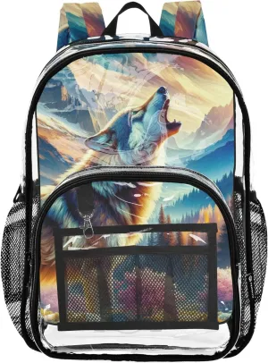 Kids Backpack Boys Girls Howling Wolf Landscape Women Clear Backpack Cute School Clear Plastic Bag Pvc