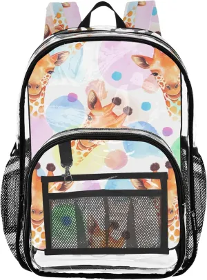 Kids Backpack Boys Girls Watercolor Giraffe Colorful Dots Clear Bag for Women Travel Approved Transparent Bag