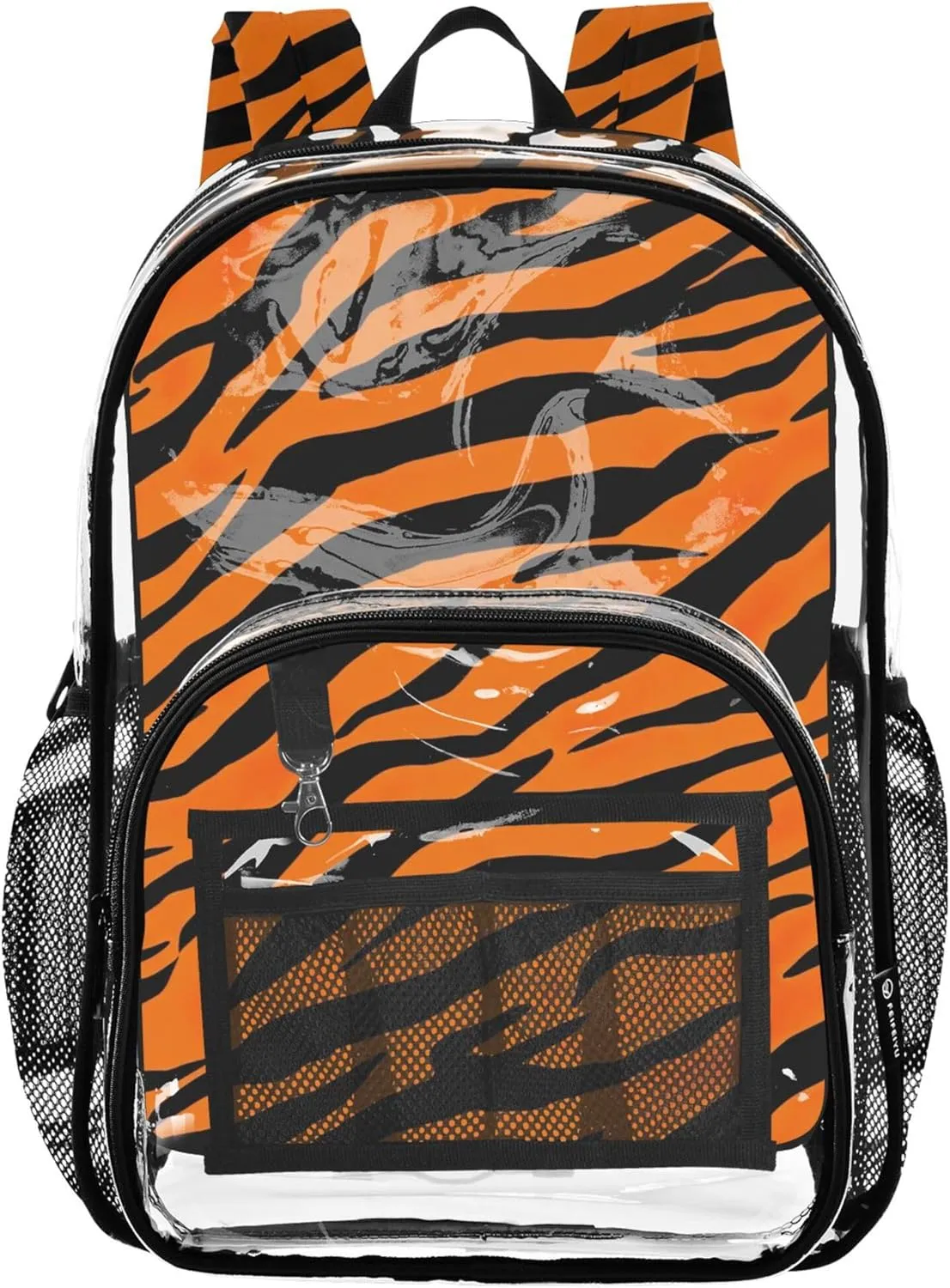 Kids Backpack for Girls Orange Black Tiger Stripe Travel Clear Backpack Floral Approved Plastic Bag Large