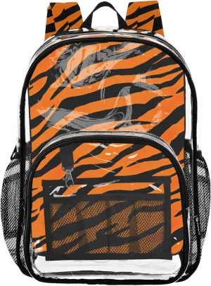 Kids Backpack for Girls Orange Black Tiger Stripe Travel Clear Backpack Floral Approved Plastic Bag Large