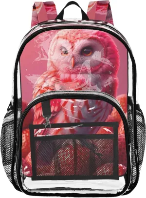 Kids Backpack for Girls Strawberry Owl Red Clear Backpack for Women Pvc School Plastic Bookbag